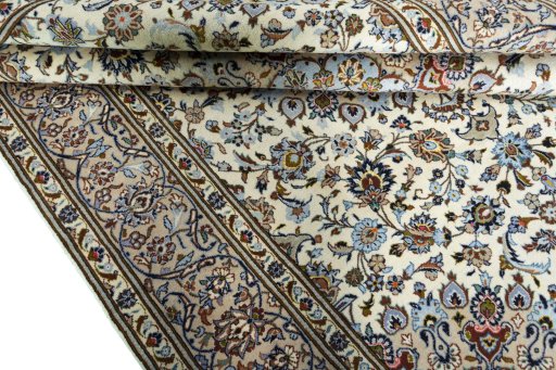 Close-up detail of 2000s Kashan rug from Iran / Persia showing Wool weave