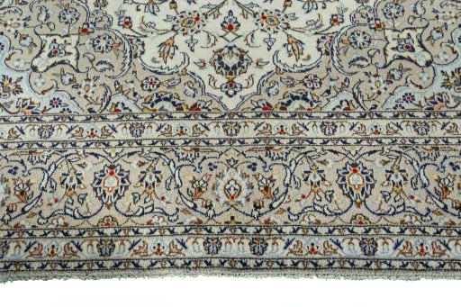Full view of 2000s Kashan rug from Iran / Persia, 351 × 251 cm in Beige tones