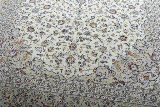 Close-up detail of 2000s Kashan rug from Iran / Persia showing Wool weave