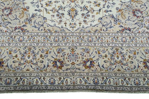 Full view of 2000s Kashan rug from Iran / Persia, 400 × 290 cm in Beige tones