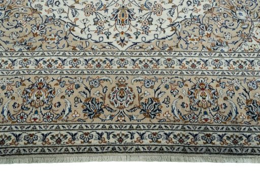 Full view of 2000s Kashan rug from Iran / Persia, 418 × 295 cm in Beige tones