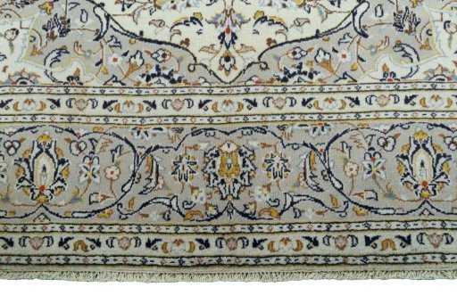 Full view of 2000s Kashan rug from Iran / Persia, 302 × 196 cm in Beige tones