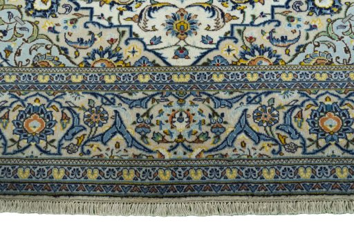 Full view of 2000s Kashan rug from Iran / Persia, 290 × 200 cm in Beige tones