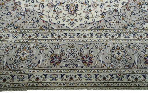 Full view of 2000s Kashan rug from Iran / Persia, 400 × 291 cm in Beige tones