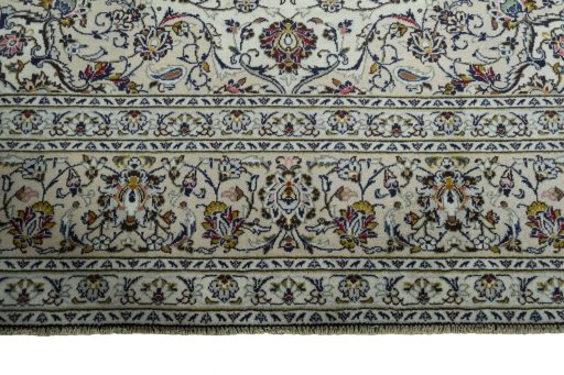 Full view of 2000s Kashan rug from Iran / Persia, 351 × 250 cm in Beige tones