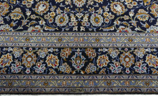 Full view of 2000s Kashan rug from Iran / Persia, 408 × 306 cm in Blue tones