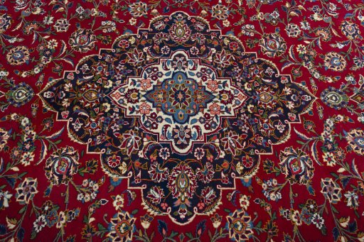 Central medallion detail of 2000s Kashan rug from Iran / Persia