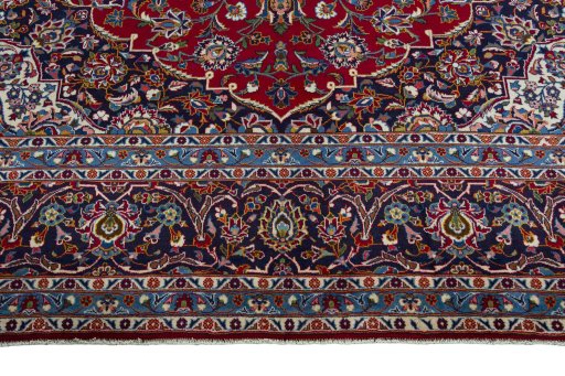Full view of 2000s Kashan rug from Iran / Persia, 403 × 305 cm in Red tones