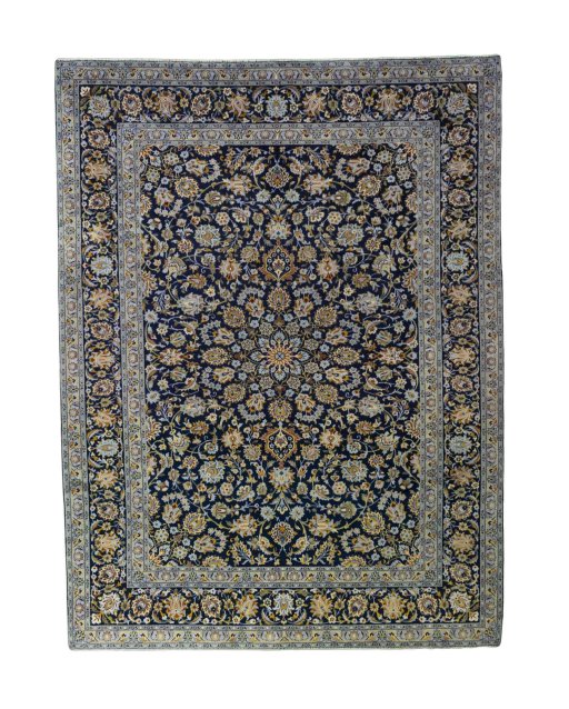 Full view of 2000s Kashan rug from Iran / Persia, 362 × 275 cm in Blue tones