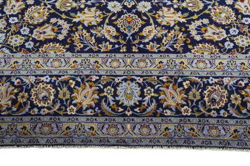 Full view of 2000s Kashan rug from Iran / Persia, 362 × 275 cm in Blue tones