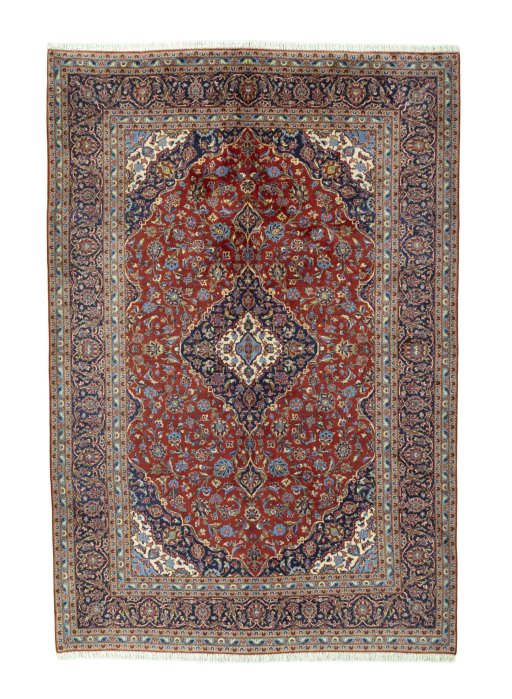 Full view of 2000s Kashan rug from Iran / Persia, 300 × 205 cm in Red tones
