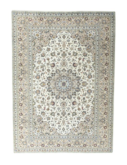 Full view of 2000s Kashan rug from Iran / Persia, 346 × 251 cm in Beige tones