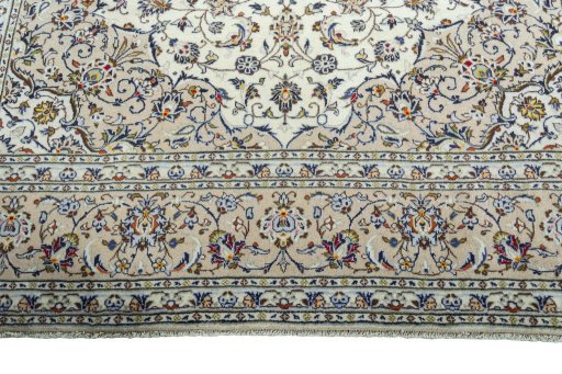 Full view of 2000s Kashan rug from Iran / Persia, 346 × 251 cm in Beige tones