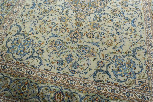 Close-up detail of 2000s Kashan rug from Iran / Persia showing Wool weave