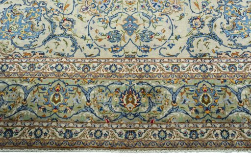 Full view of 2000s Kashan rug from Iran / Persia, 393 × 295 cm in Green tones