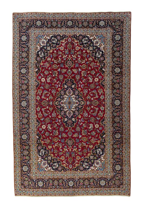 Full view of 2000s Kashan rug from Iran / Persia, 390 × 251 cm in Red tones