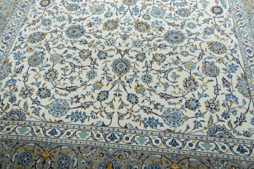 Close-up detail of 2000s Kashan rug from Iran / Persia showing Wool weave