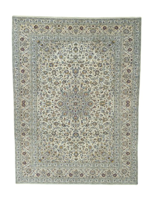 Full view of 2000s Kashan rug from Iran / Persia, 392 × 296 cm in Beige tones