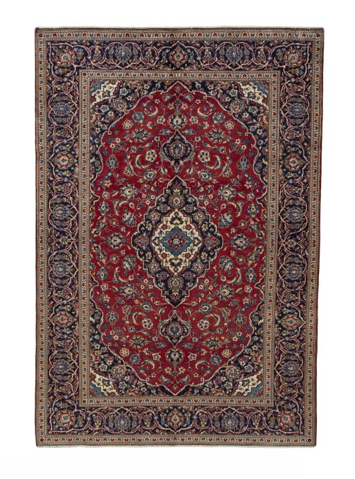 Full view of 2000s Kashan rug from Iran / Persia, 293 × 200 cm in Red tones