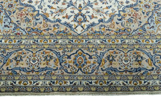 Full view of 2000s Kashan rug from Iran / Persia, 400 × 302 cm in Beige tones