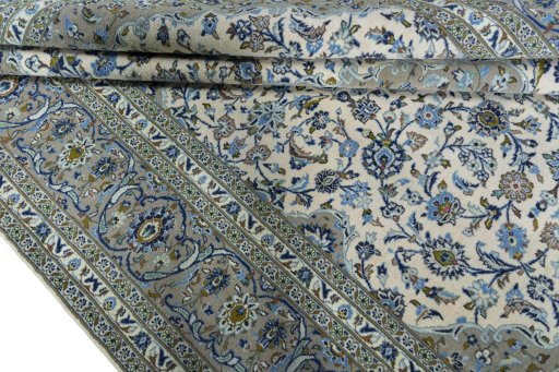 Close-up detail of 2000s Kashan rug from Iran / Persia showing Cork weave