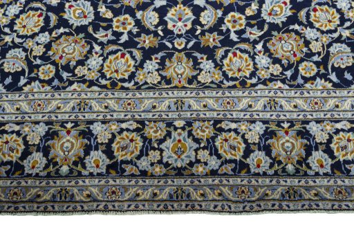 Full view of 2000s Kashan rug from Iran / Persia, 421 × 310 cm in Blue tones