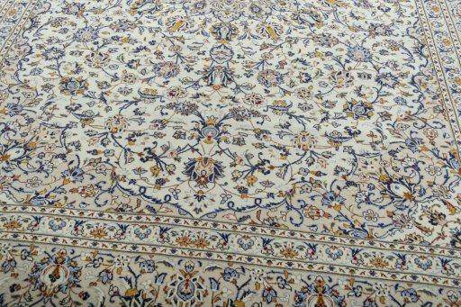 Close-up detail of 2000s Kashan rug from Iran / Persia showing Wool weave