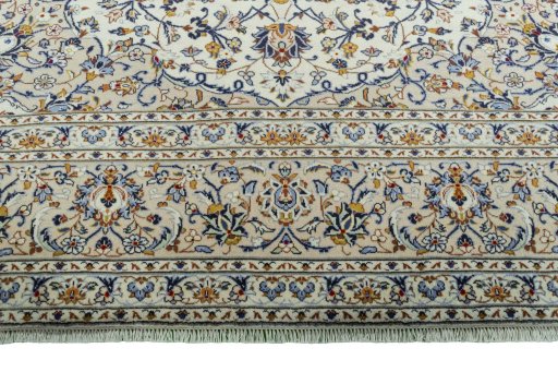 Full view of 2000s Kashan rug from Iran / Persia, 390 × 302 cm in Beige tones