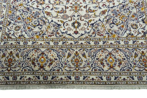 Full view of 2000s Kashan rug from Iran / Persia, 319 × 213 cm in Beige tones