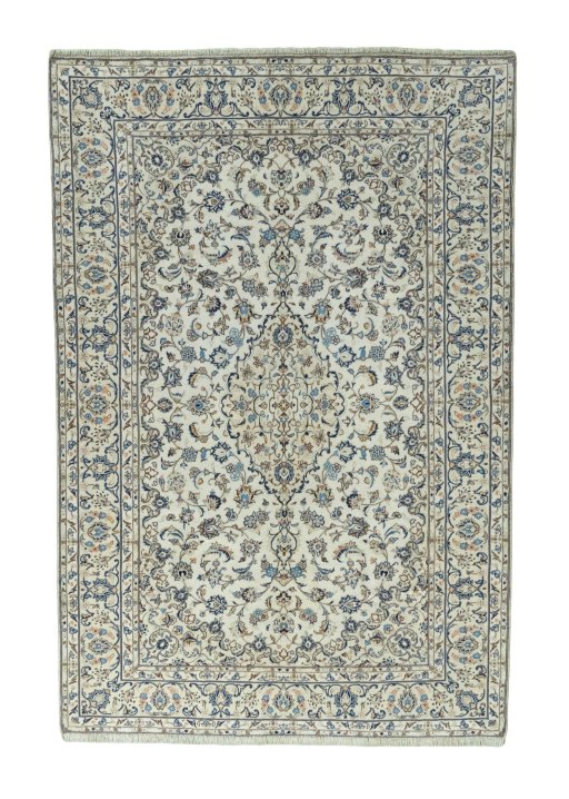 Full view of 2000s Kashan rug from Iran / Persia, 300 × 201 cm in Beige tones