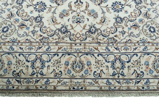 Full view of 2000s Kashan rug from Iran / Persia, 300 × 201 cm in Beige tones