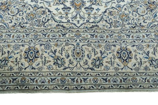 Full view of 2000s Kashan rug from Iran / Persia, 366 × 249 cm in Beige tones