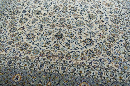 Close-up detail of 2000s Kashan rug from Iran / Persia showing Wool weave