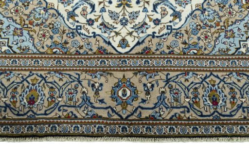Full view of 2000s Kashan rug from Iran / Persia, 296 × 195 cm in Beige tones