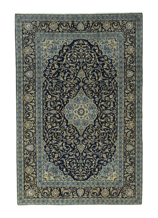 Full view of 2000s Kashan rug from Iran / Persia, 365 × 243 cm in Blue tones