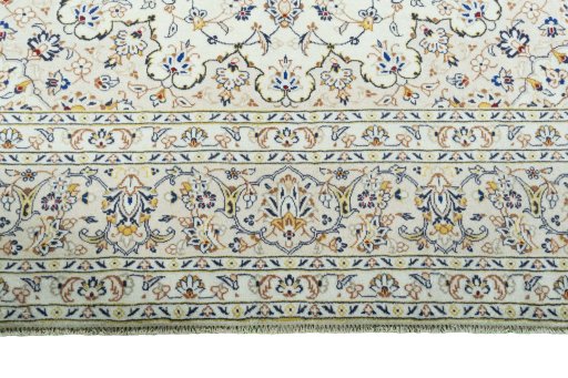 Full view of 2000s Kashan rug from Iran / Persia, 353 × 243 cm in Beige tones
