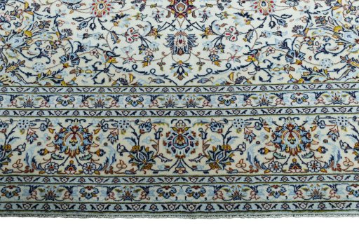 Full view of 2000s Kashan rug from Iran / Persia, 385 × 302 cm in Beige tones