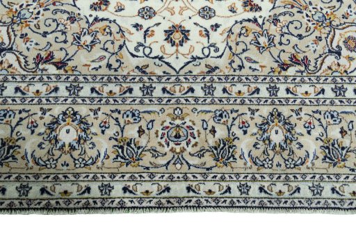 Full view of 2000s Kashan rug from Iran / Persia, 345 × 243 cm in Beige tones