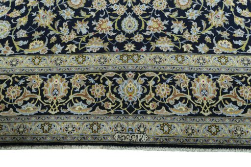 Full view of 2000s Kashan rug from Iran / Persia, 385 × 294 cm in Blue tones