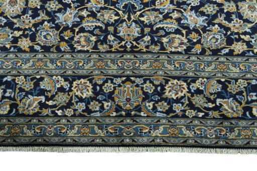 Full view of 2000s Kashan rug from Iran / Persia, 391 × 300 cm in Blue tones