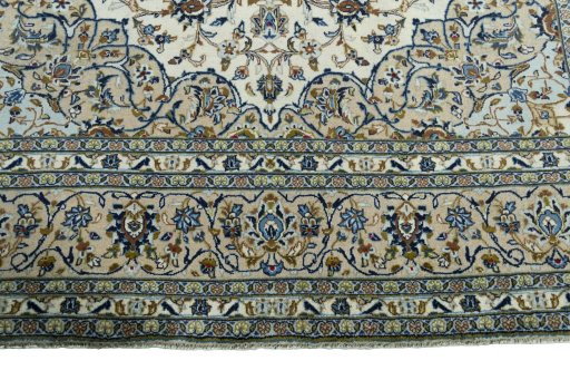 Full view of 2000s Kashan rug from Iran / Persia, 349 × 251 cm in Beige tones
