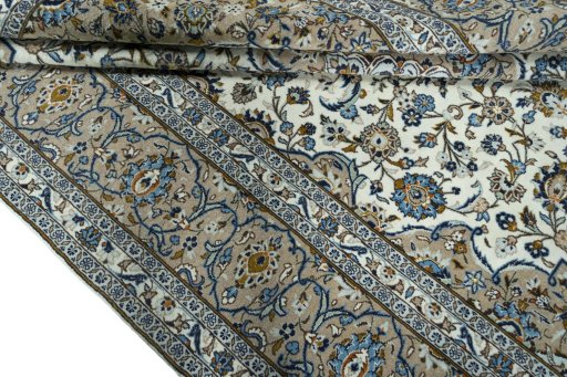 Close-up detail of 2000s Kashan rug from Iran / Persia showing Wool weave