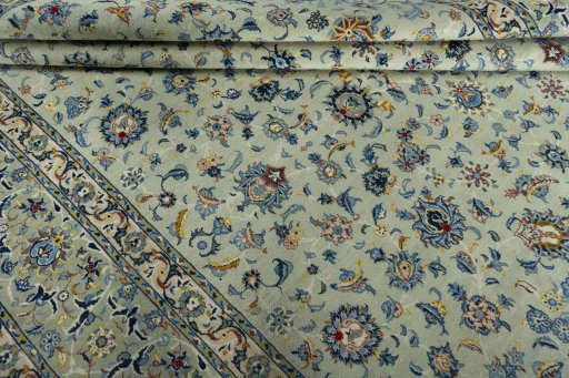 Close-up detail of 2000s Kashan rug from Iran / Persia showing Wool weave