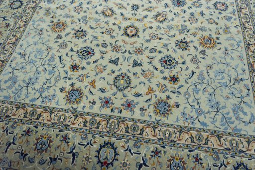 Close-up detail of 2000s Kashan rug from Iran / Persia showing Wool weave