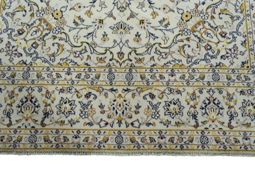 Full view of 2000s Kashan rug from Iran / Persia, 300 × 201 cm in Beige tones