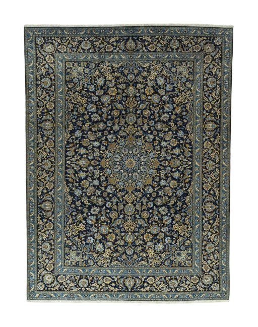 Full view of 2000s Kashan rug from Iran / Persia, 368 × 274 cm in Blue tones