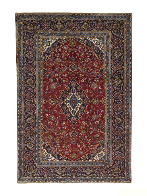 Full view of 2000s Kashan rug from Iran / Persia, 307 × 207 cm in Red tones