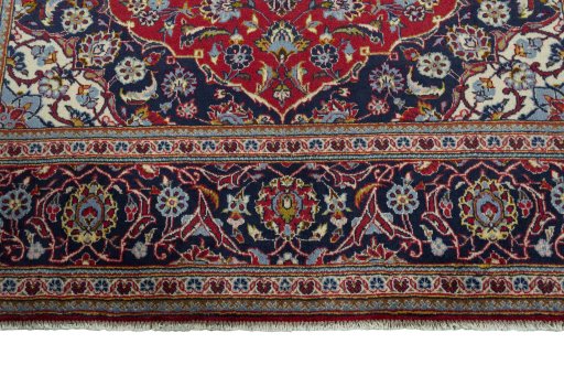 Full view of 2000s Kashan rug from Iran / Persia, 291 × 201 cm in Red tones
