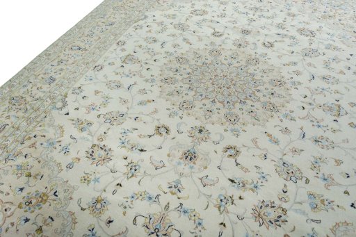 Backside of handmade New Kashan rug showing knot structure and weave density