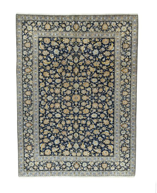 Full view of 2000s Kashan rug from Iran / Persia, 392 × 295 cm in Blue tones